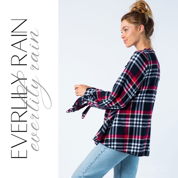 Plaid Eyelet Lace Up Top - Picture 7 of 15